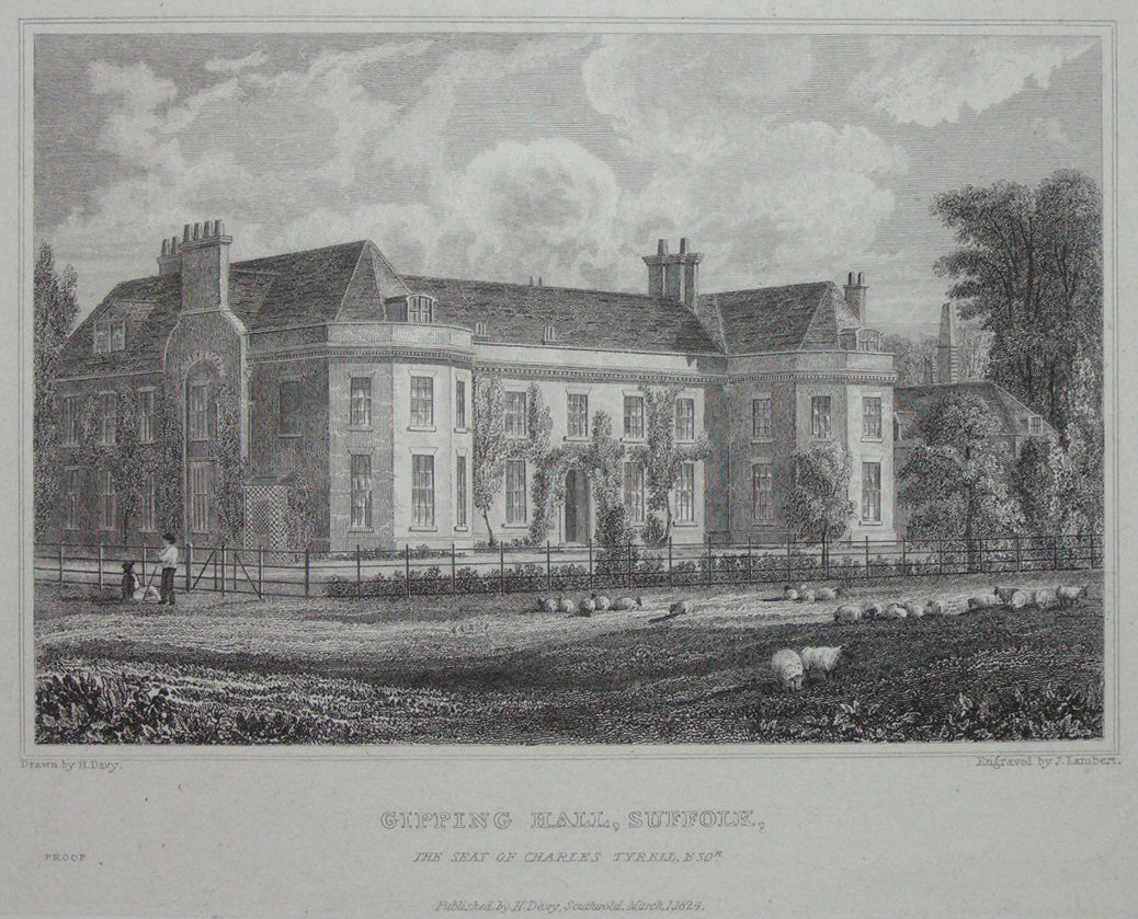 Print - Gipping Hall, Suffolk, the Seat of Charles Tyrell, Esqr. - Lambert